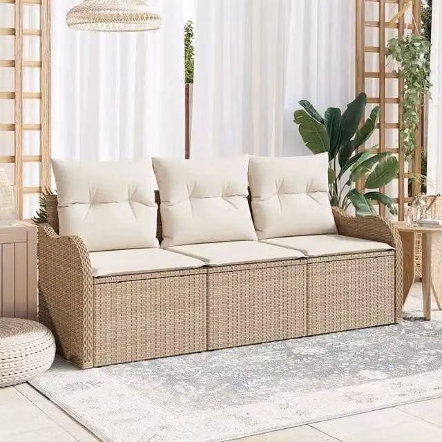 Set Divano da Giardino con cuscino 3 pz-Sofa da Giardino-Divanetto da esterno Beige Poly Rattan 220951