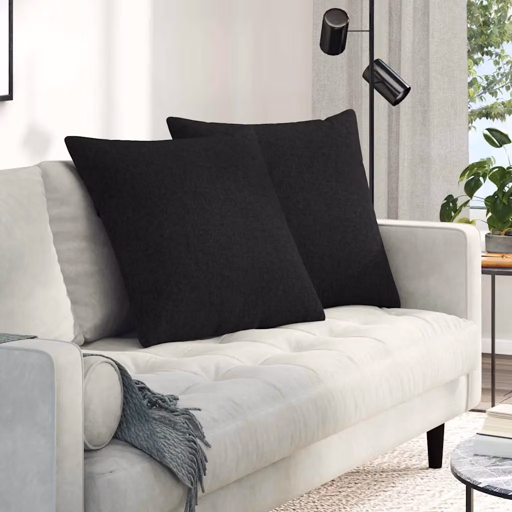 Set di 2 cuscini da divano quadrati vidaXL in tessuto nero con rivestimento rimovibile, L 60 cm x P 60 cm