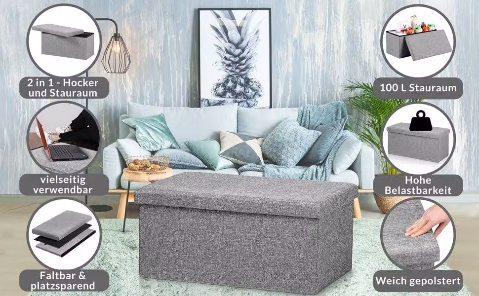 Panca contenitore con seduta rimovibile, pieghevole, 80x40x40cm