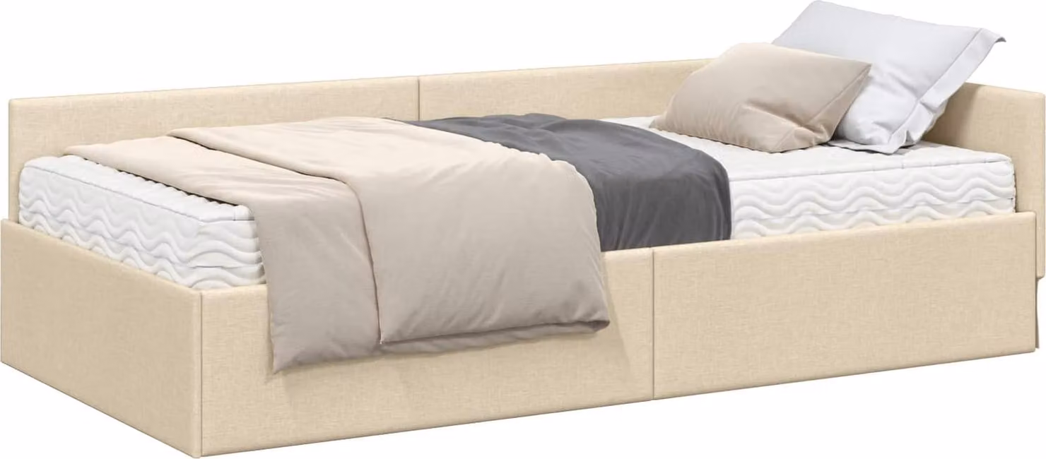 Struttura Letto Angolare con Materasso 2 pcs Crema Tessuto