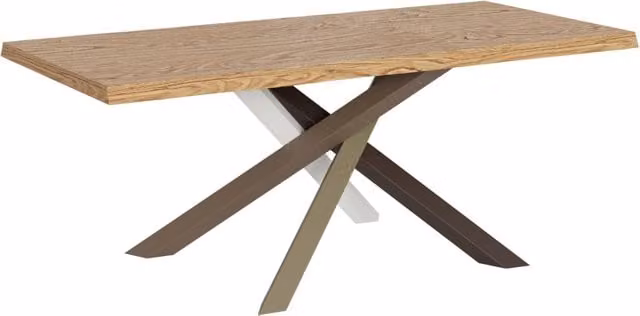Tavolo fisso moderno Versalux in rovere scortecciato con bordo live edge e gambe in metallo, L: 180 cm, P: 90 cm, H: 75 cm