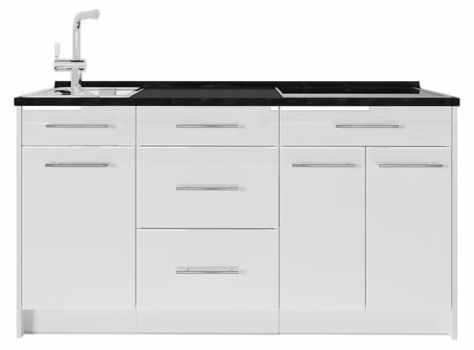 Cucine componibili piccole Vicco Fame-Line Bianco lucido/Bianco 150 cm senza piano di lavoro, Model 65332