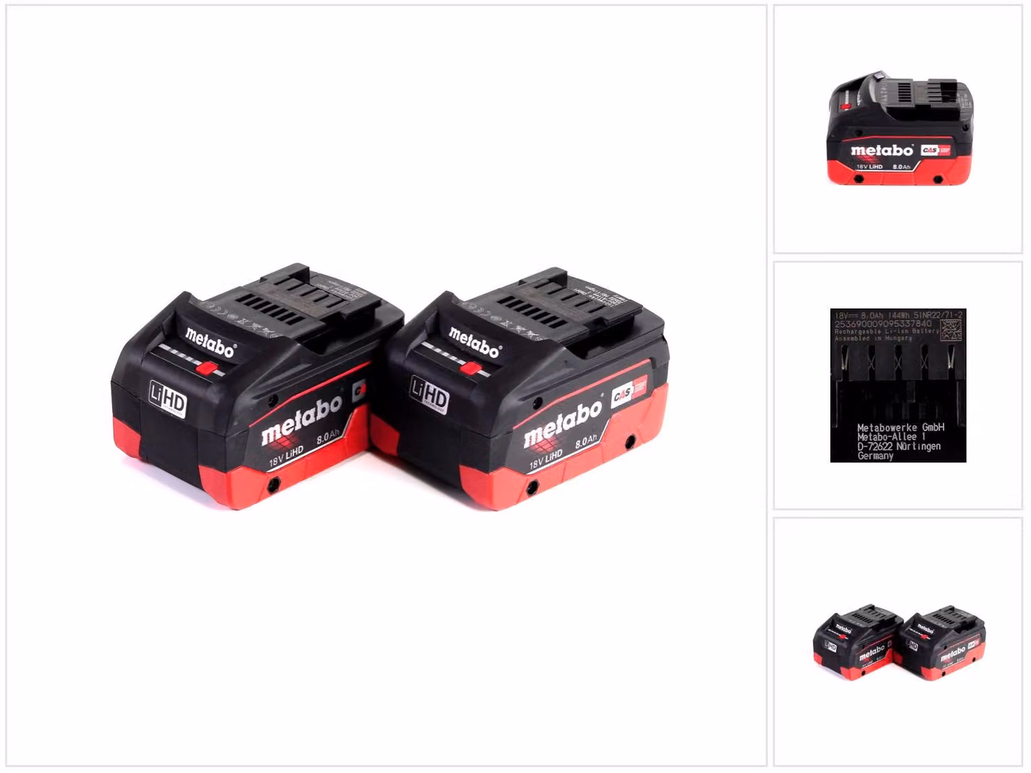 Set base Metabo 18V: 2x batterie LiHD 8.0Ah (625592000)