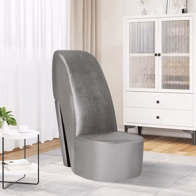 Poltrona-Poltroncina a Forma di Scarpa con Tacco in Similpelle Argento