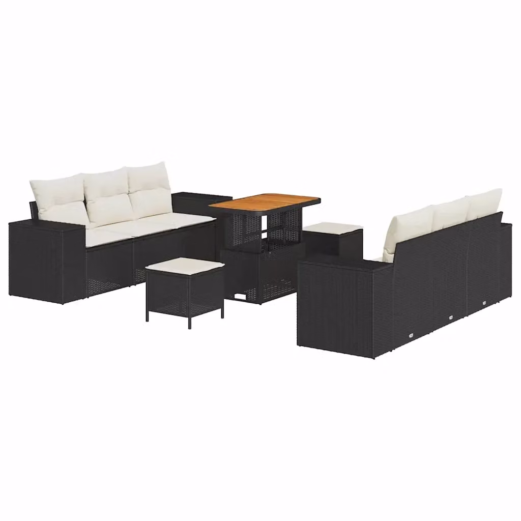 Set Divano da Giardino vidaXL con Tavolino e Pouf, Nero e Beige, in Rattan e Acciaio con Cuscini Inclusi – 2