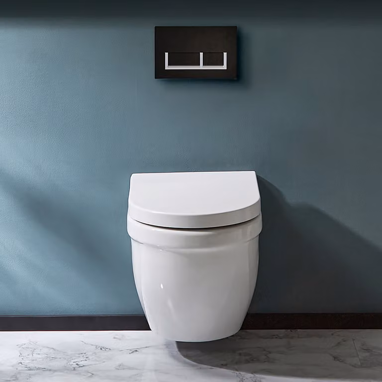 Sanitario WC Sospeso con Telaio Corto - Placca di Comando Rettangolare Bianca/Cromata - Belstone