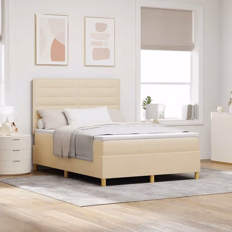 Letto a molle con materasso vidaXL in tessuto beige L 140 x P 200 cm