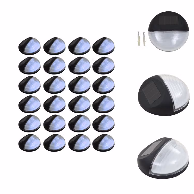 vidaXL Luci solari da esterno per parete LED 24 pz. Rotonde nere - Illuminazione esterna