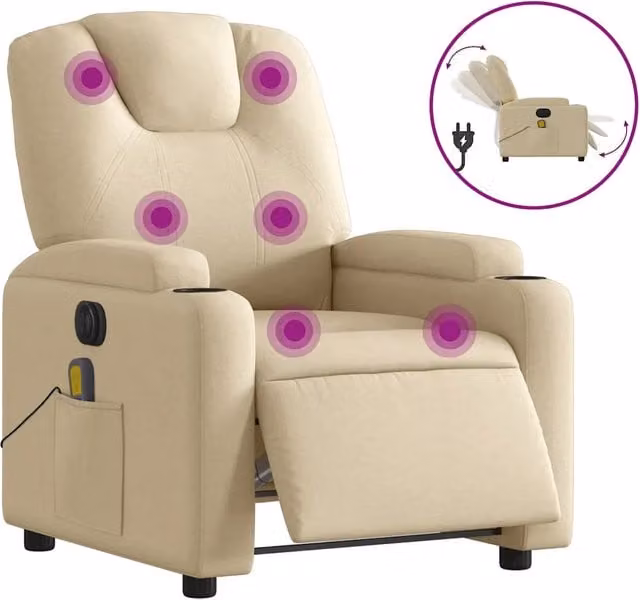 Poltrona Reclinabile Massaggiante | Sedia Relax Elettrica Crema in Tessuto