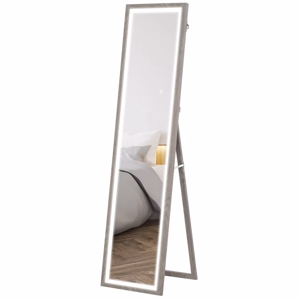 Specchio da terra a figura intera XYLO con LED a 3 colori, regolabile e touch, Grigio, L 40 cm x H 160 cm – 2