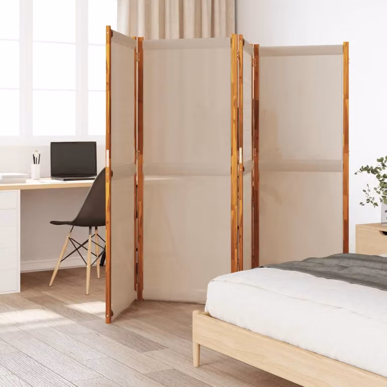Divisorio a 4 Pannelli vidaXL in Legno di Acacia Oliato, Colore Tortora, L 280 x H 180 cm
