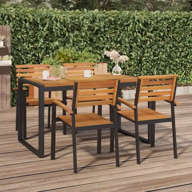 Tavolo da giardino rettangolare vidaXL in legno di acacia marrone con base a slitta L: 140 cm, P: 80 cm, H: 75 cm