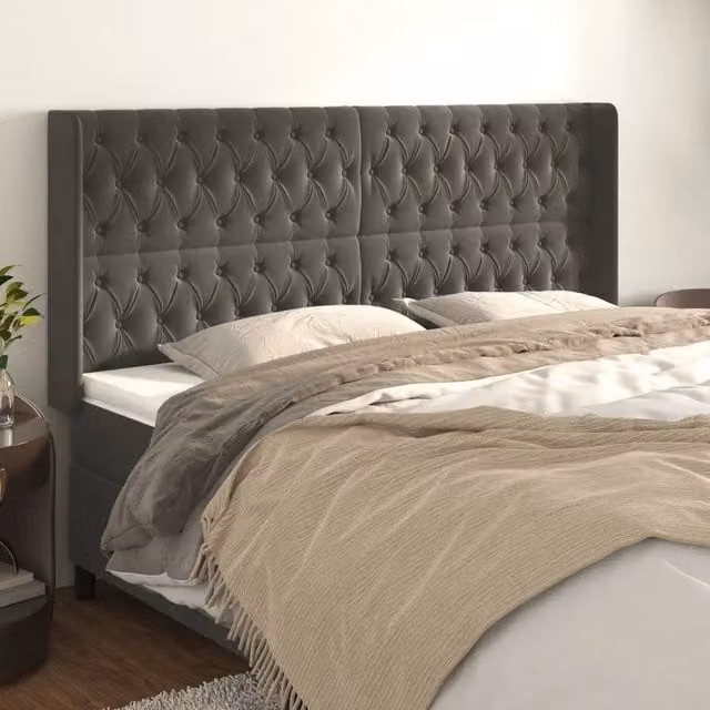 Testiera con Orecchie Design Mania in Velluto Grigio L: 183 cm, P: 16 cm, H: 118/128 cm – 1
