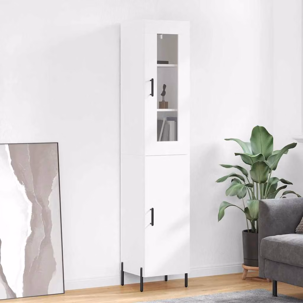 Credenza moderna vidaXL bianca con ante in vetro e ripiani interni, L/P/H: 34,5 x 34 x 180 cm