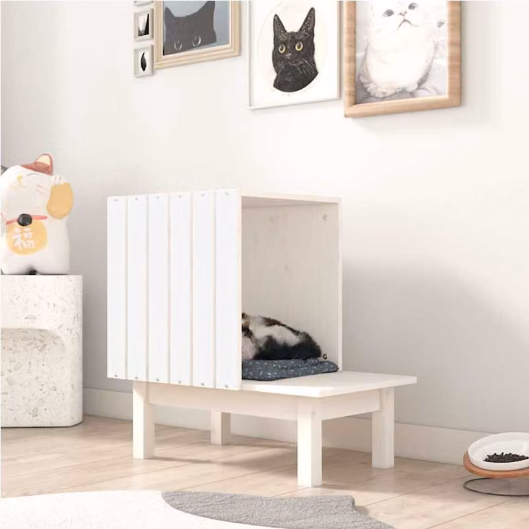 Casetta per gatti vidaXL in legno di pino massello bianca, L: 60 cm, P: 36 cm, H: 60 cm