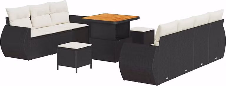 Set Divano da Giardino con cuscino 10 pcs Nero polyrattan