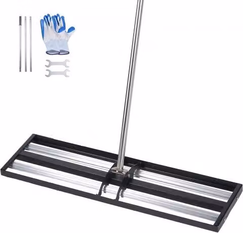 Rastrello Livellatore per Prato VEVOR in Acciaio Inox e Alluminio con Manico Regolabile a 3 Sezioni, Colore Argento e Nero, L: 76,3 cm