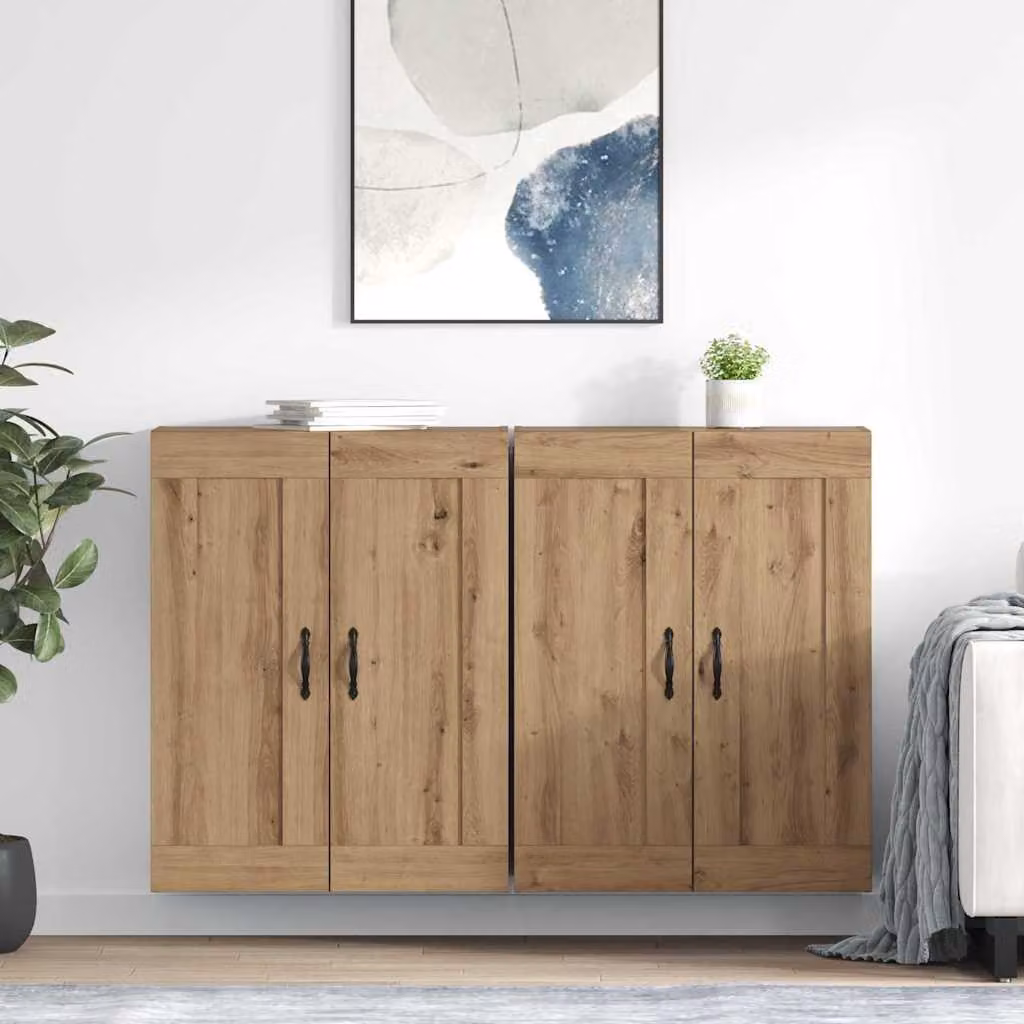 Set di 2 mobili a muro moderni vidaXL in rovere artigianale, L: 69,5 cm, P: 34 cm, H: 90 cm
