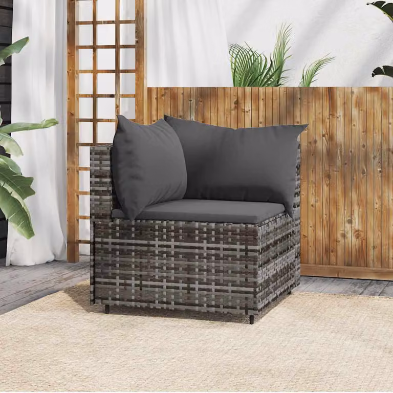 vidaXL Divano Angolare da Giardino Moderno in Polyrattan Grigio Antracite con Cuscini Imbottiti