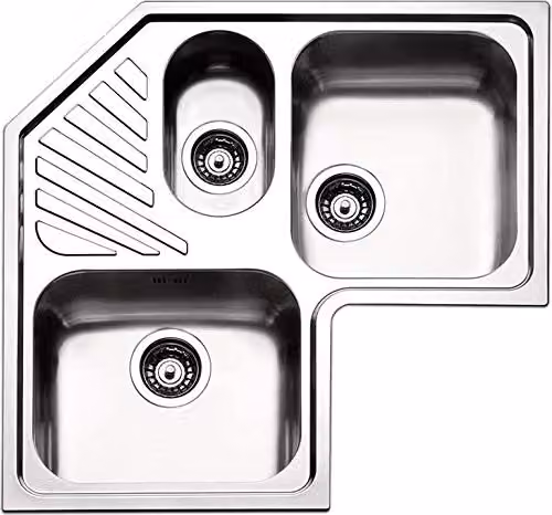 APELL Serie Roma Lavello da Incasso Angolare 2 Vasche e 1 Vaschino Dimensioni 83 x 83 cm Colore Inox