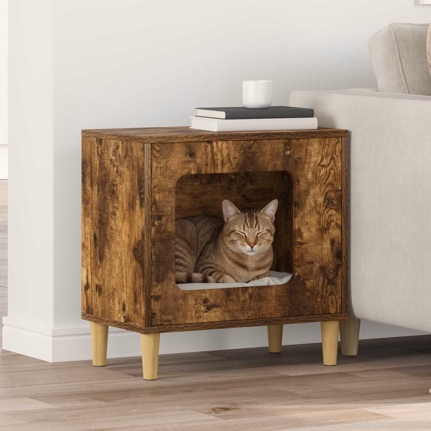 Casa per Gatti vidaXL in Legno Ingegnerizzato, Colore Rovere Fumo, L 51 x P 30 x H 52 cm