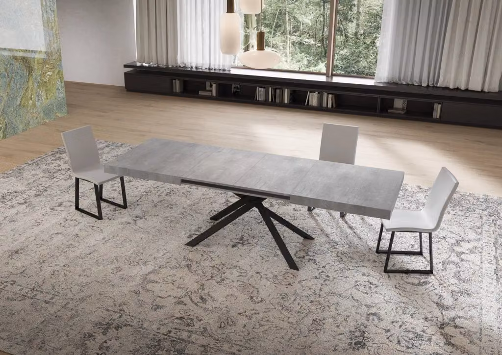 Tavolo allungabile Niketis Bs Com in cemento grigio con gambe antracite L/P: 90 x 160/420 cm – 2