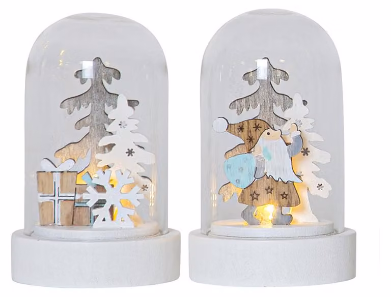Decorazione natalizia a LED con cupola in vetro, set di 2 pezzi a batteria H 9 cm