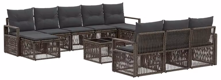 Set Divano da Giardino 11 pcs Grigio polyrattan