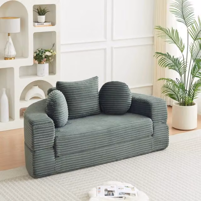 Divano letto 104x38x38 cm 4 in 1 in velluto a coste verde