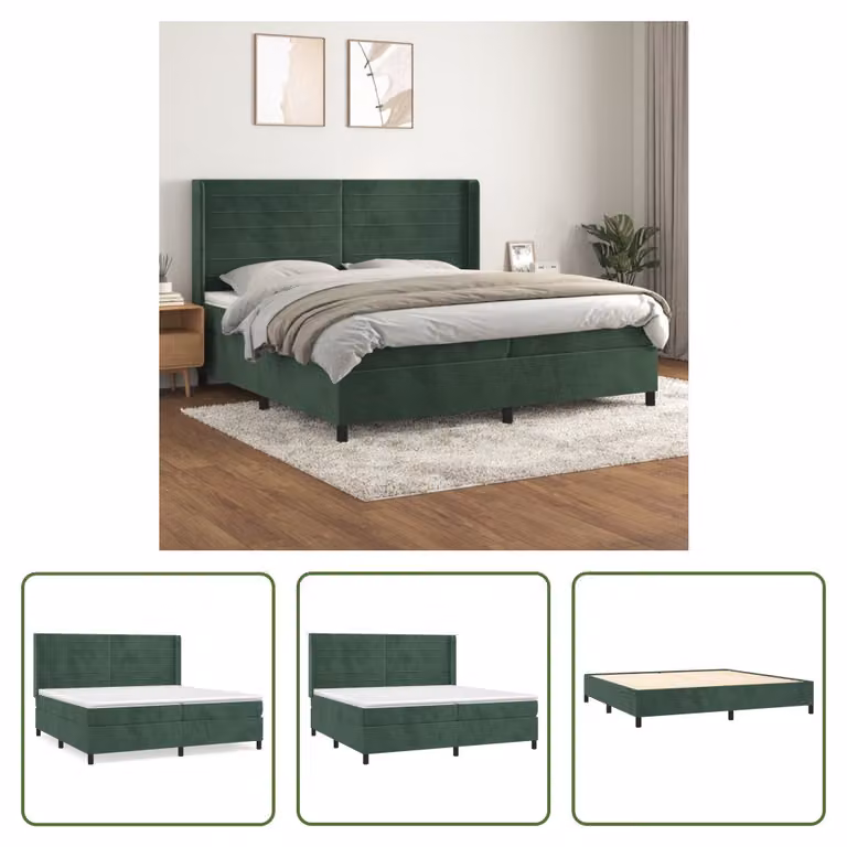 The Living Store Letto a molle con materasso verde scuro 200x200 cm in velluto