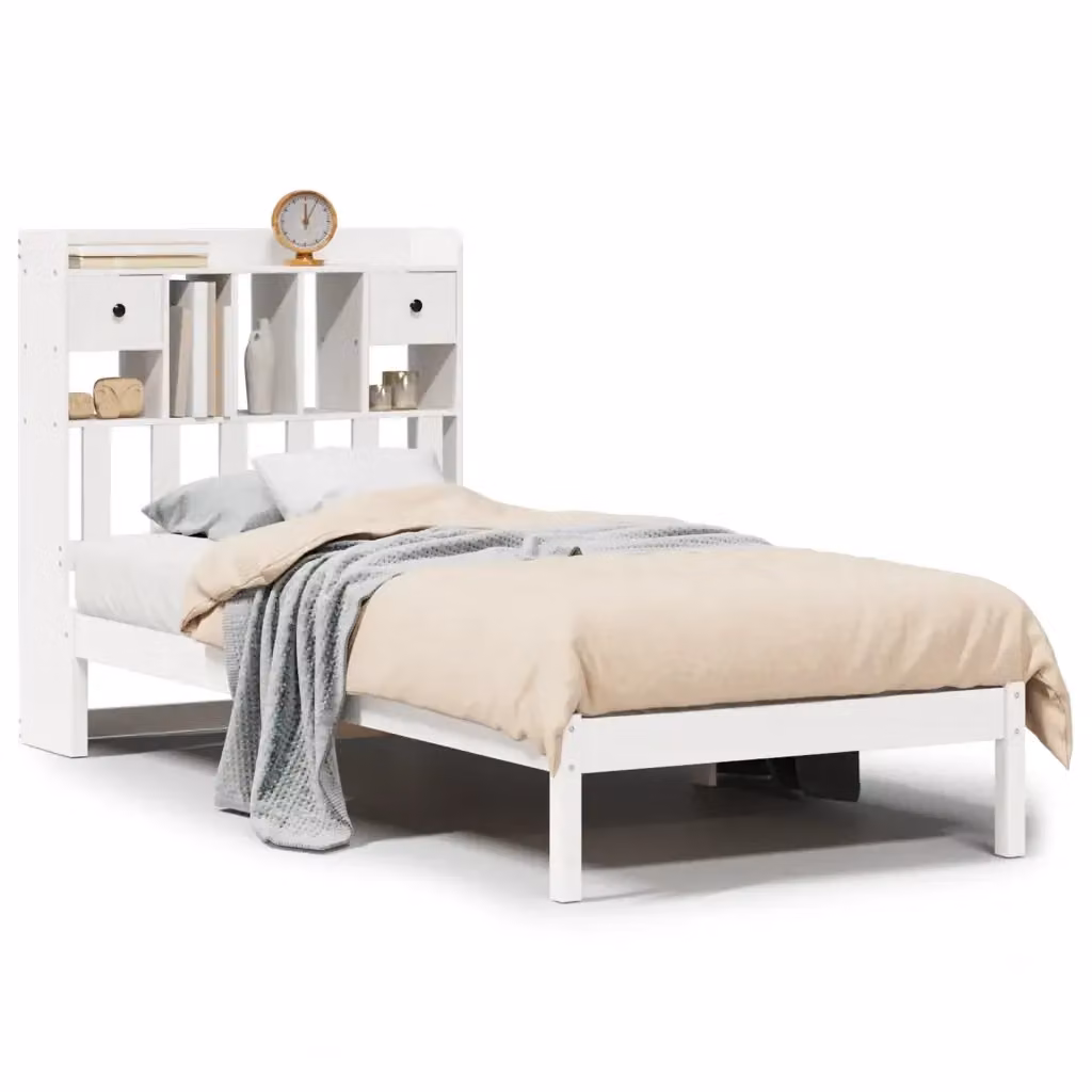 Letto con Libreria e Contenitore Design Mania in Legno di Pino Bianco Lacquered L/P/H: 190 x 75 x 110 cm – 2