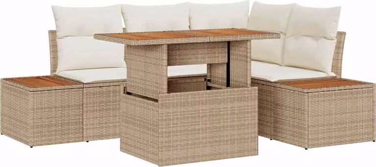 Set Divano da Giardino 5 pcs Beige Poly Rattan