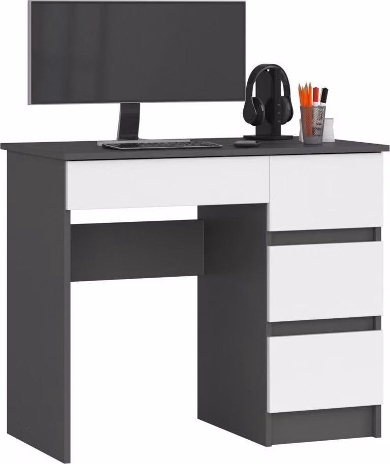Scrivania con cassetti FENRIC - grigio / bianco, versione a destra