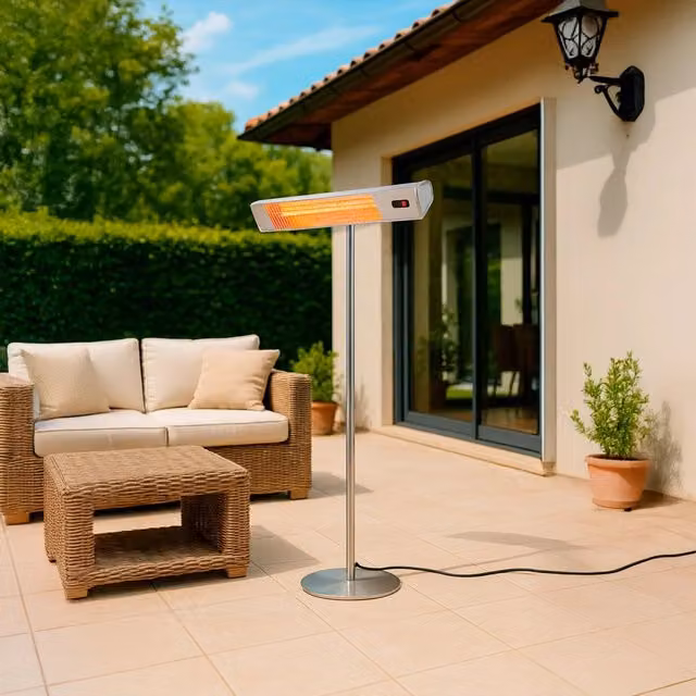 Sined Caldo Ira Inox Palo Wifi Lampada Riscaldante Wifi Esterna Da 2000 Con Kit Completo Di Palo Grigio Riscaldamento da Esterno Onda Corta Ira e Telecomando Con Griglia Per Protezione e Display