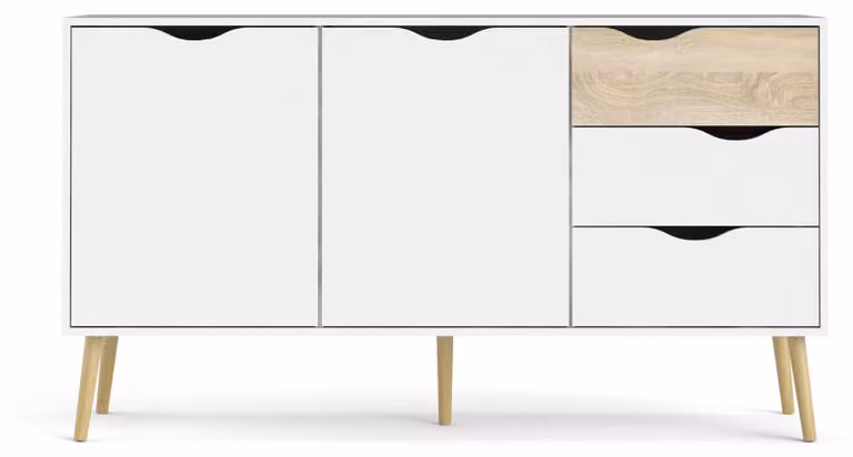 Calicosy - Credenza 2 ante, 3 cassetti bianco e rovere decorativo L147,2 cm - BILLUND