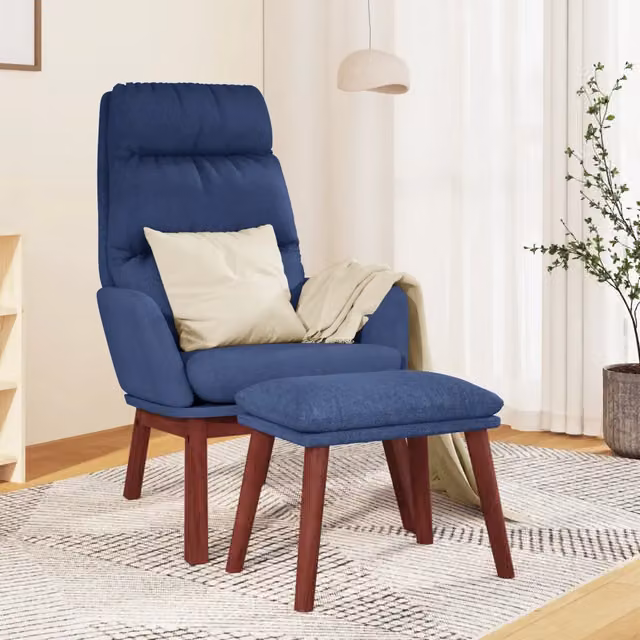 Poltrona Relax con Poggiapiedi vidaXL in Tessuto Blu con Schienale Imbottito e Braccioli