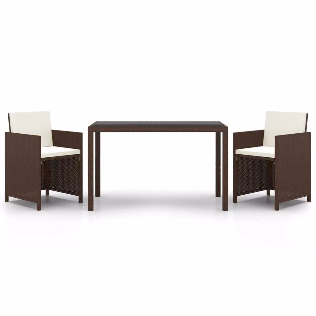 Set da Pranzo da Giardino 3 pz e Cuscini in Polyrattan Marrone