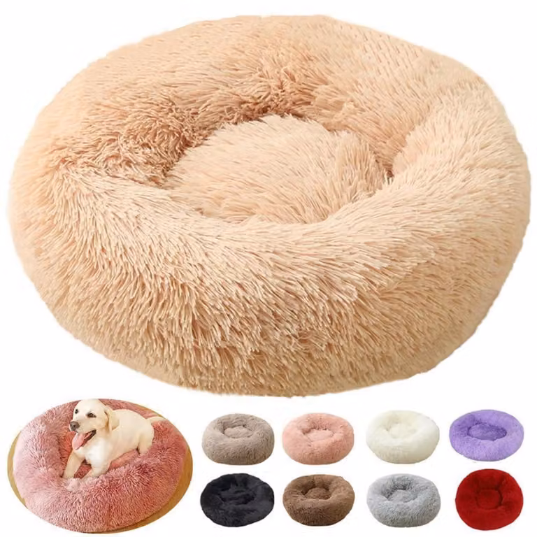 Cuccia per gatti, cuccia per cani, morbida, rotonda, a forma di ciambella, lavabile, gialla, 40 cm