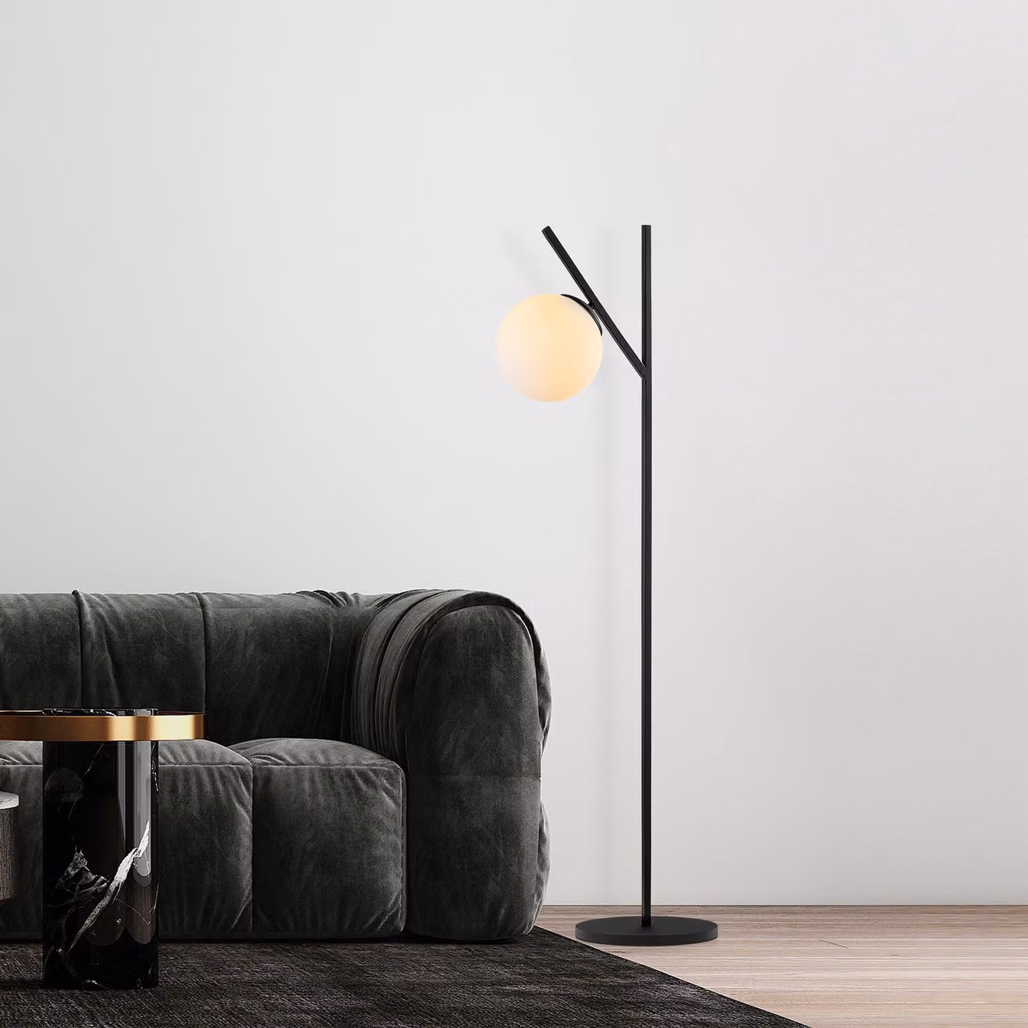 Opviq, Fork- Fork DTE, nero, lampada da terra, 31 x 45 x 152 cm, corpo in metallo