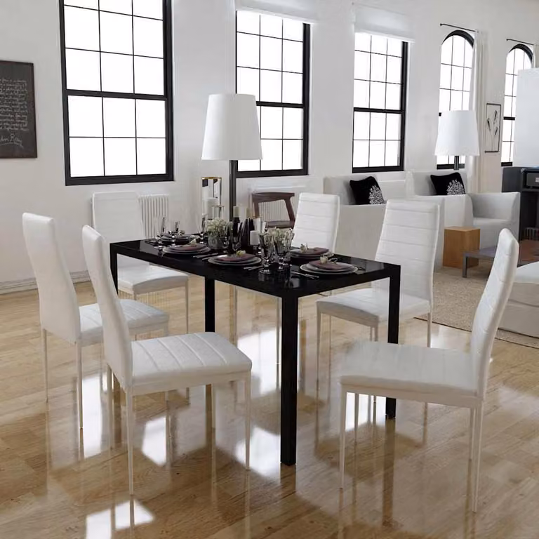 vidaXL Set da Pranzo Moderno in Vetro e Metallo, 7 Pezzi, Bianco e Nero
