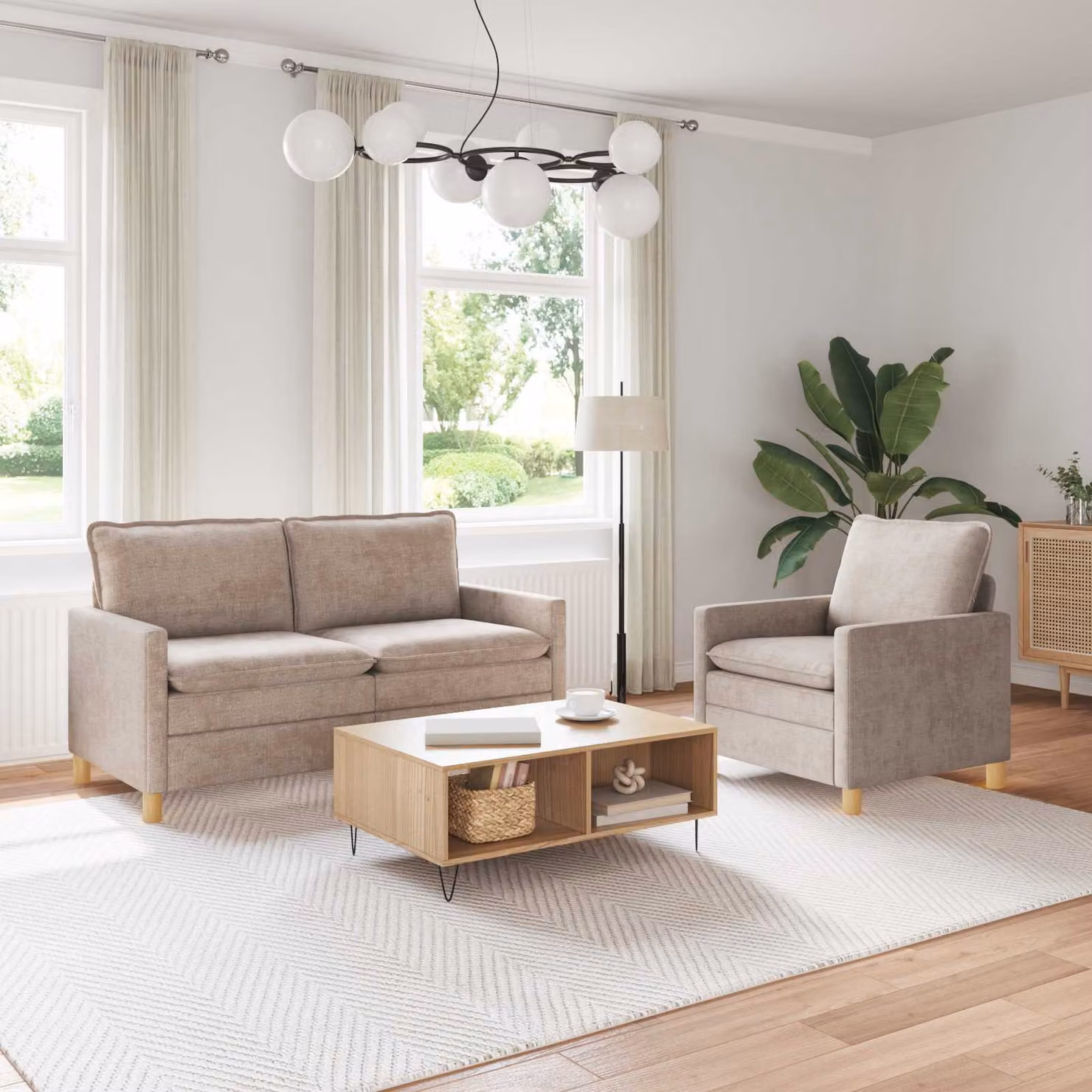 Set di 2 divani moderni vidaXL in tessuto beige con struttura in metallo e cuscini inclusi per il tuo soggiorno