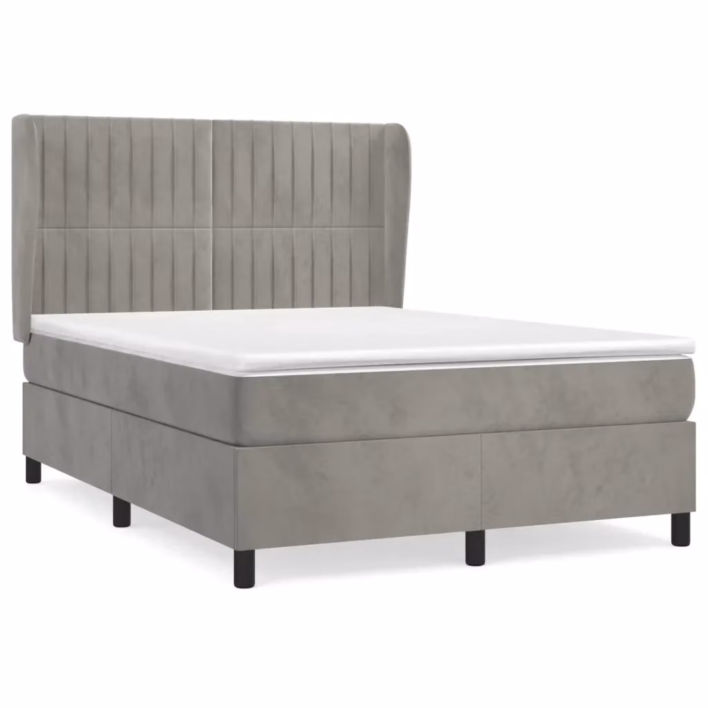 Giroletto a Molle con Materasso Ibrido vidaXL in Velluto Grigio Chiaro L/P/H: 147 x 203 x 128 cm – 2