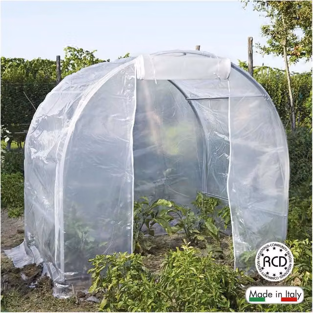 Serra per orto Verdemax Ebe Small con struttura in acciaio zincato e copertura trasparente a cupola curva