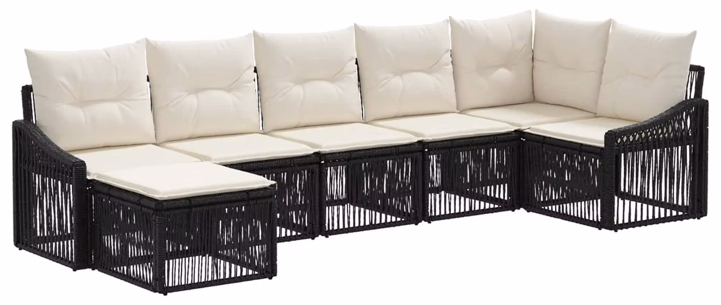 Set da giardino composto da 7 pezzi, colore nero, realizzato in rattan sintetico