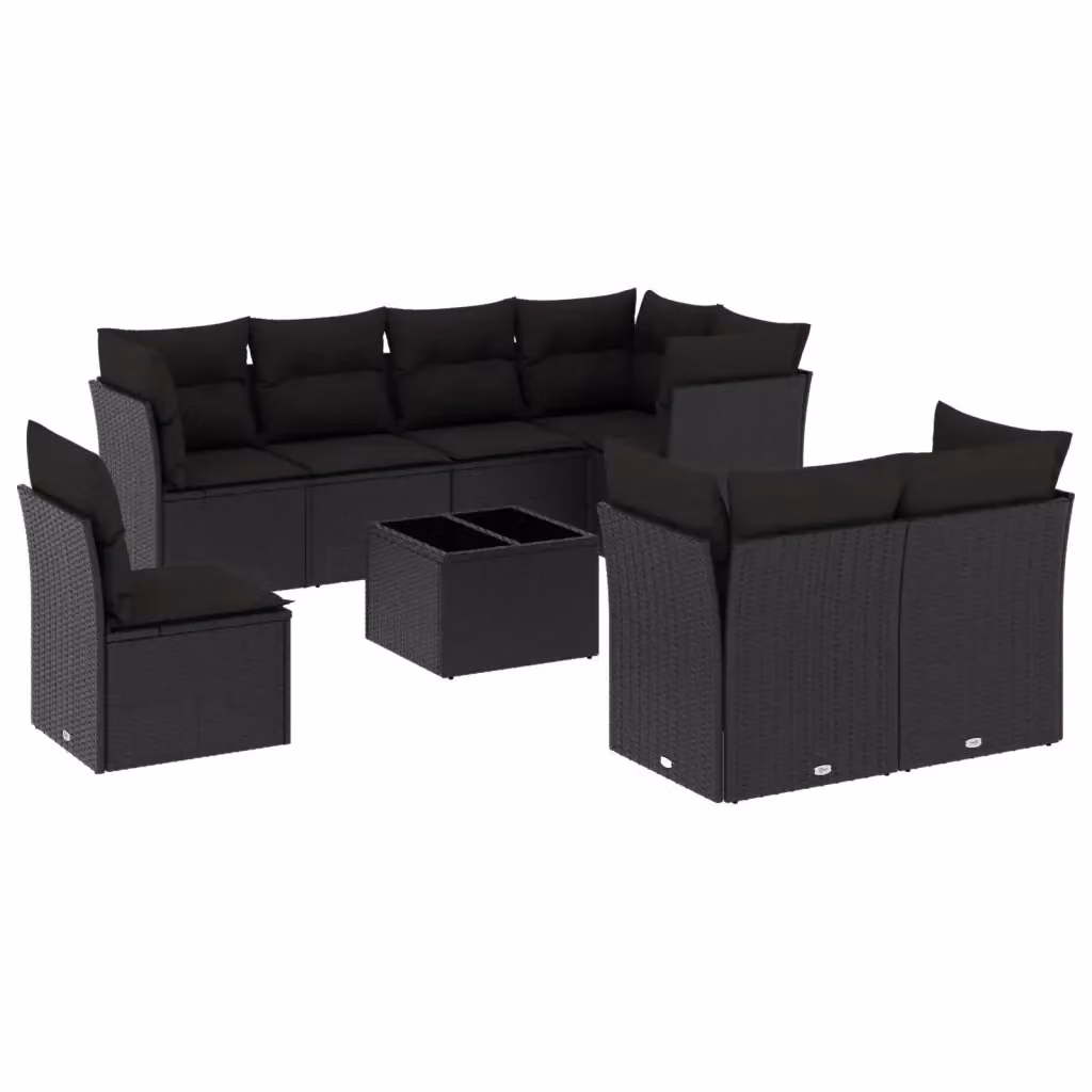 vidaXL Set Divani da Giardino 9 pz in Polyrattan Nero con Cuscini e Tavolino – 2