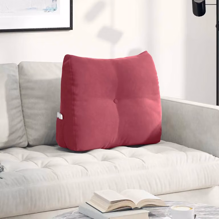 Cuscino per schiena a cuneo vidaXL in velluto rosso vino con rivestimento rimovibile L: 60 cm, P: 24 cm, H: 50 cm
