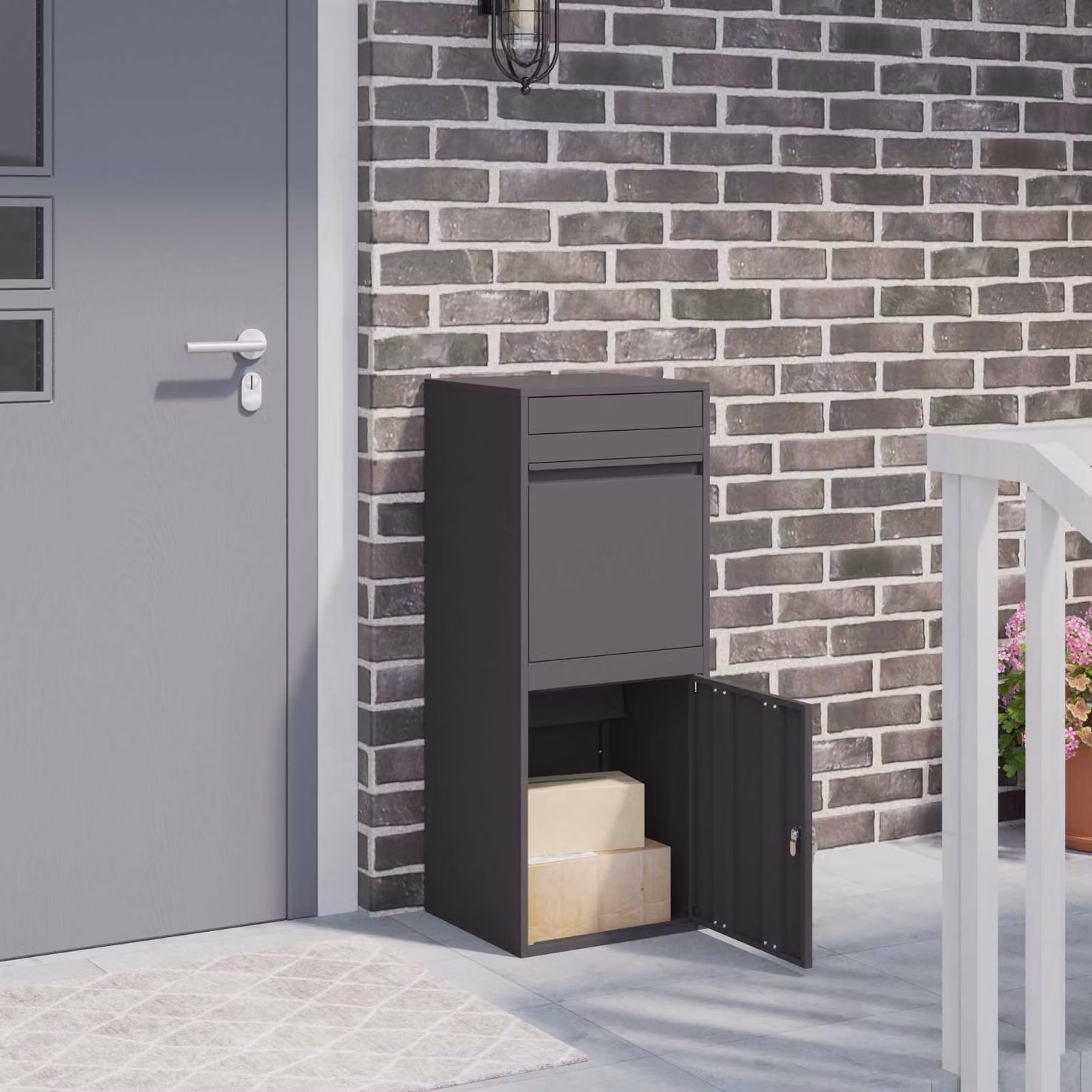 Cassetta per pacchi con porta vidaXL in acciaio, Nero, L 41 cm x P 38 cm x H 103 cm