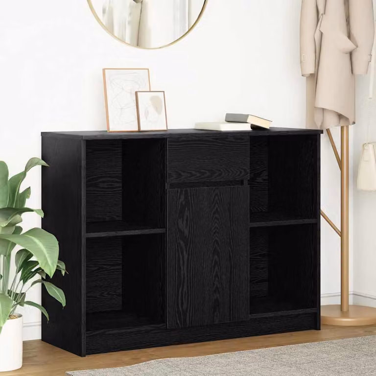 Credenza con cassetto vidaXL in legno multistrato, colore rovere nero, L 101 cm x P 35 cm x H 76 cm