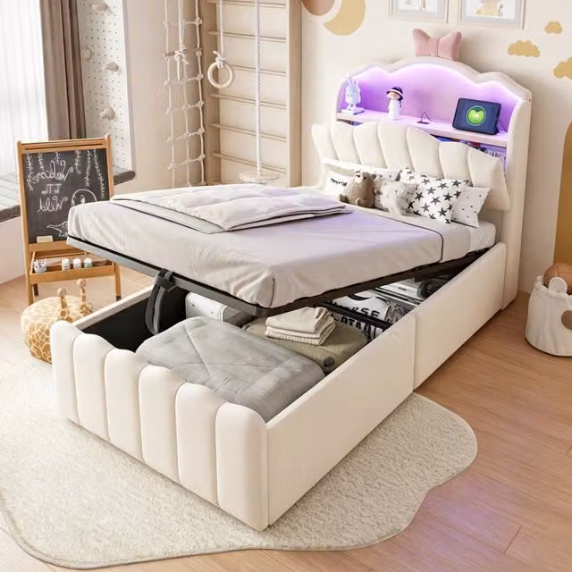 letto per bambini tessuto beige 90 x 200 cm