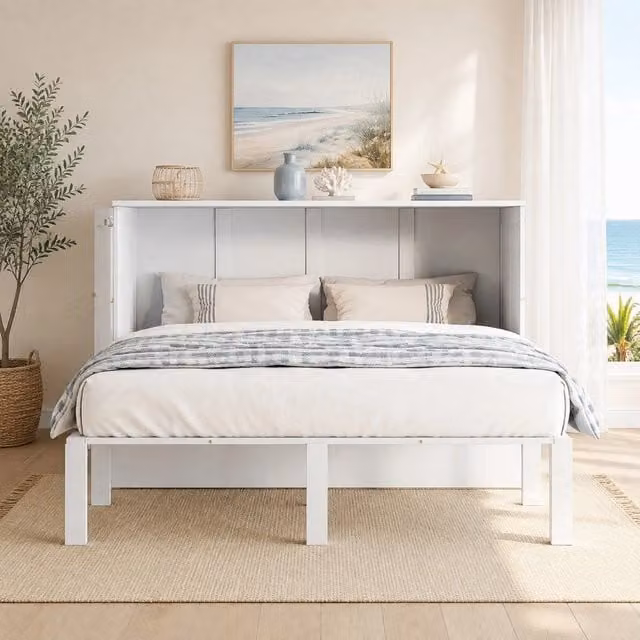 Letto a scomparsa 140x200 cm bianco – ribaltabile verticale, senza materasso